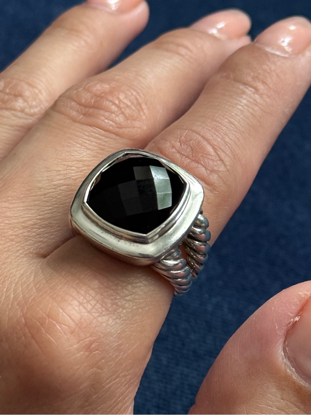 David Yurman Black Onyx And 925 Sterling Silver Albion Cocktail Ring Size 6